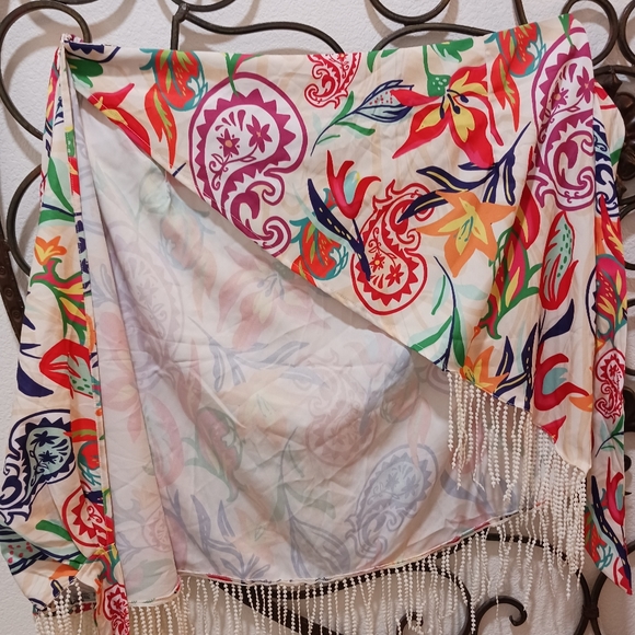 Skirt with fringes ties on the side cover-up bathingsuit 2x tropical colors - Picture 3 of 3